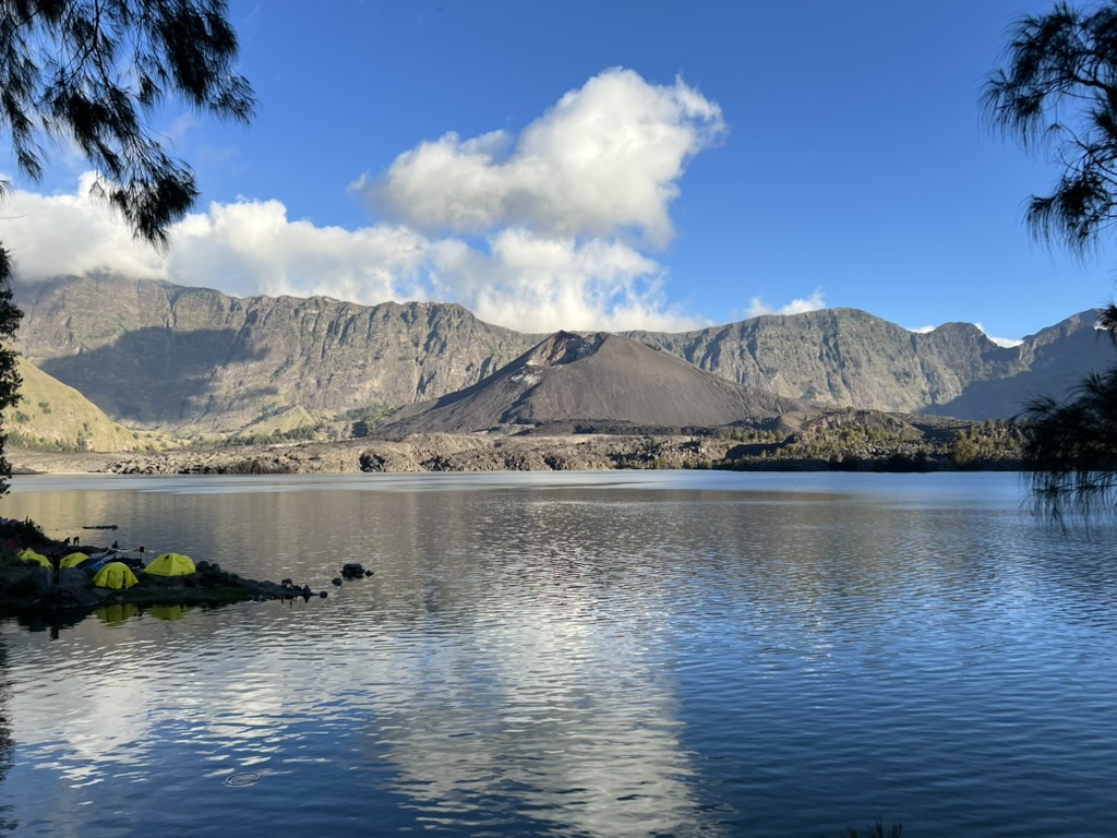 View of Segara Anak crater from the lake shore.